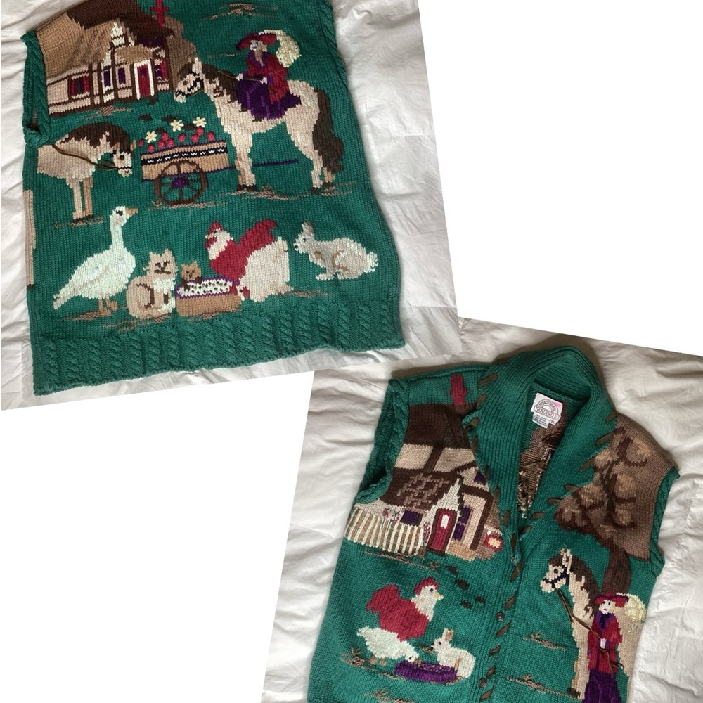 Vintage Knit Vest Barnyard Animals XL